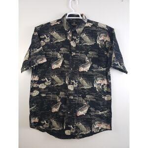 (Ju) Y2K Redhead Shirt Mens Size L Fish Button Down Short Sleeve Bass Fishing